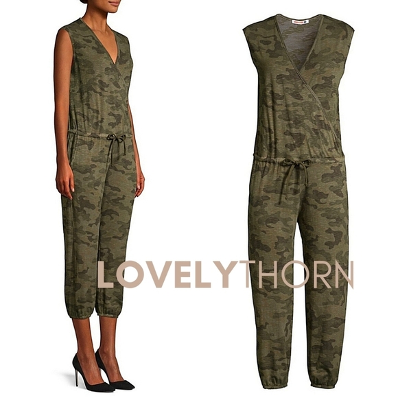 SUNDRY // green camo super soft surplice jogger jumpsuit - Picture 12 of 13